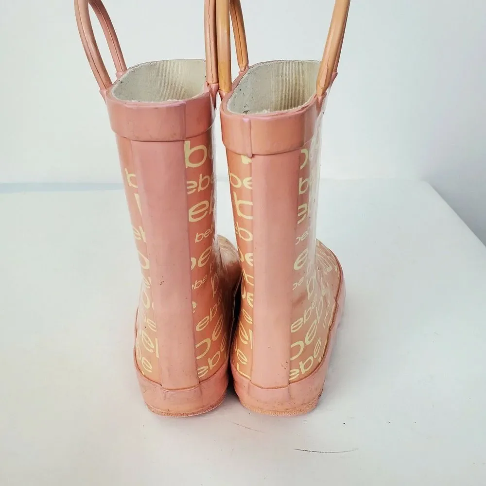 Bebe Kids‎ Girls Rain Boots Toddler Size 9-10 White Pink Pull-On GUC
